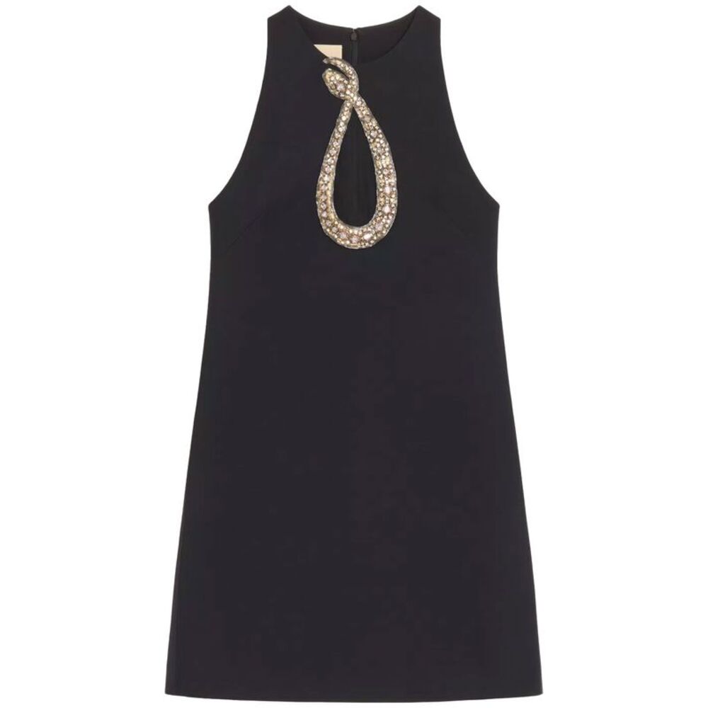 Rhinestone Snake Embroidery Crepe Couture Short Dress Women